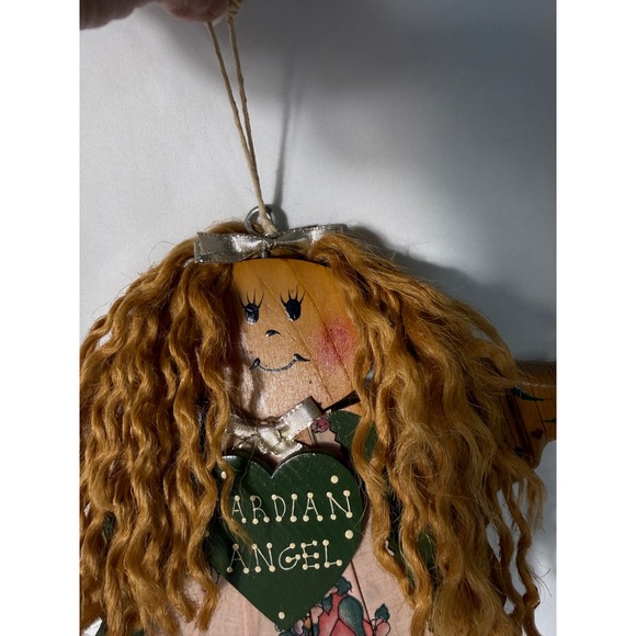 VTG Handmade Guardian Angel Wooden Wall Hanging Green Heart Rustic Decor - Picture 3 of 9